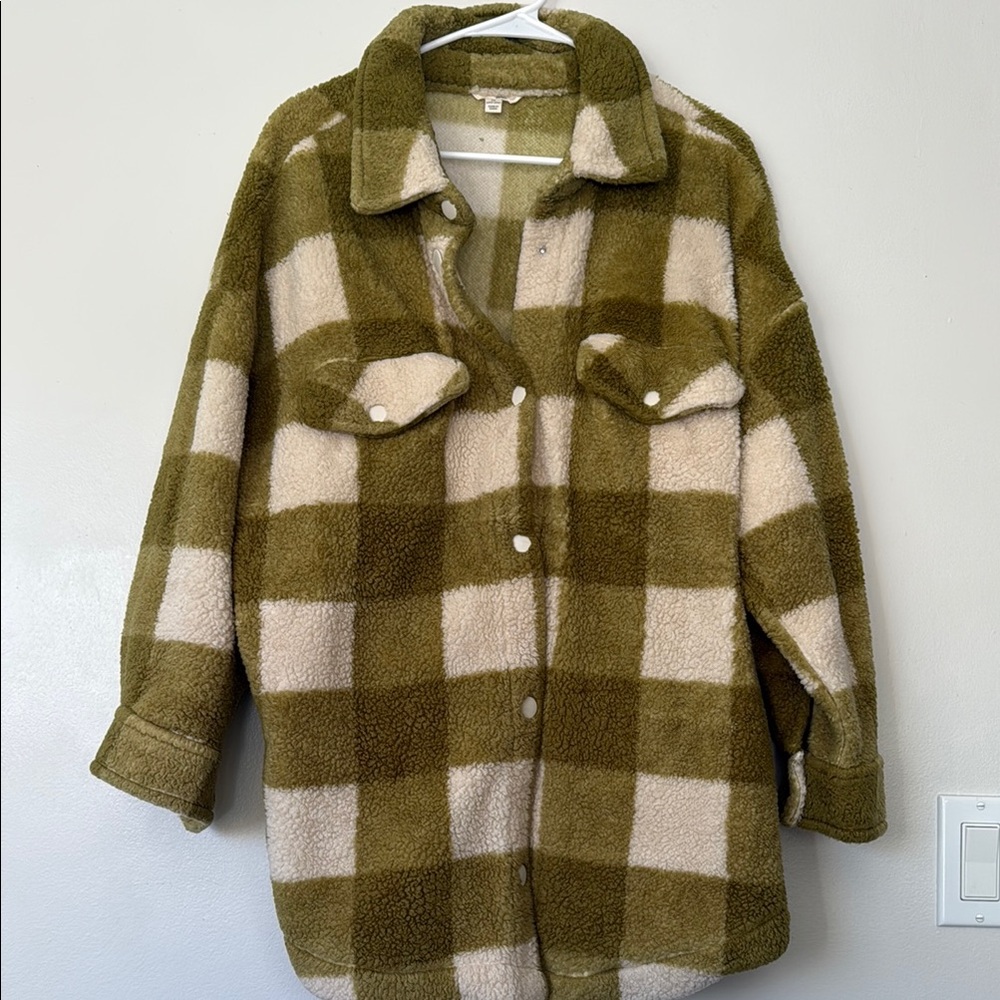 Terra & Sky Olive Green and Cream Teddy Jacket